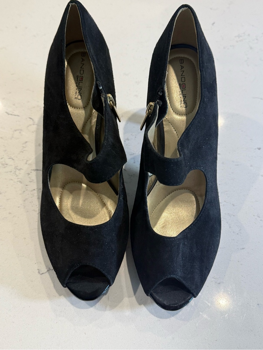 Bandolino Black Suede Peep-Toe Heels - Size 10